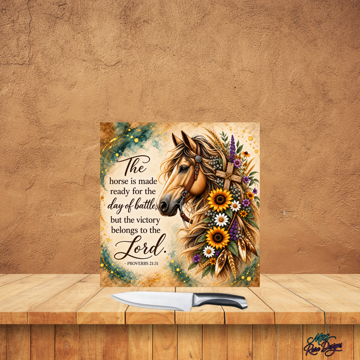 Grace in the Reins Square Horse & Scripture Glass Cutting Board – 9 Inch