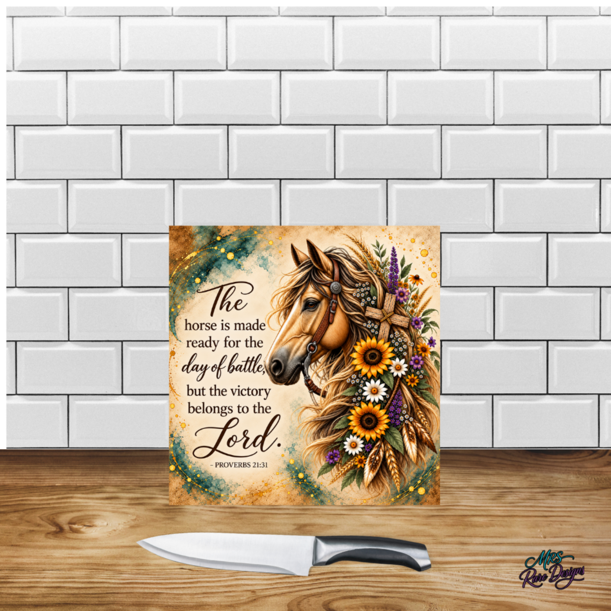 Grace in the Reins Square Horse & Scripture Glass Cutting Board – 9 Inch
