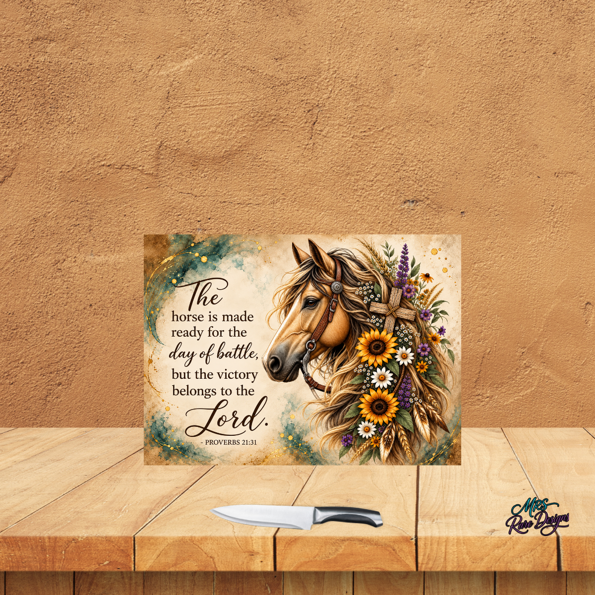 Grace in the Reins Horse & Scripture Glass Cutting Board