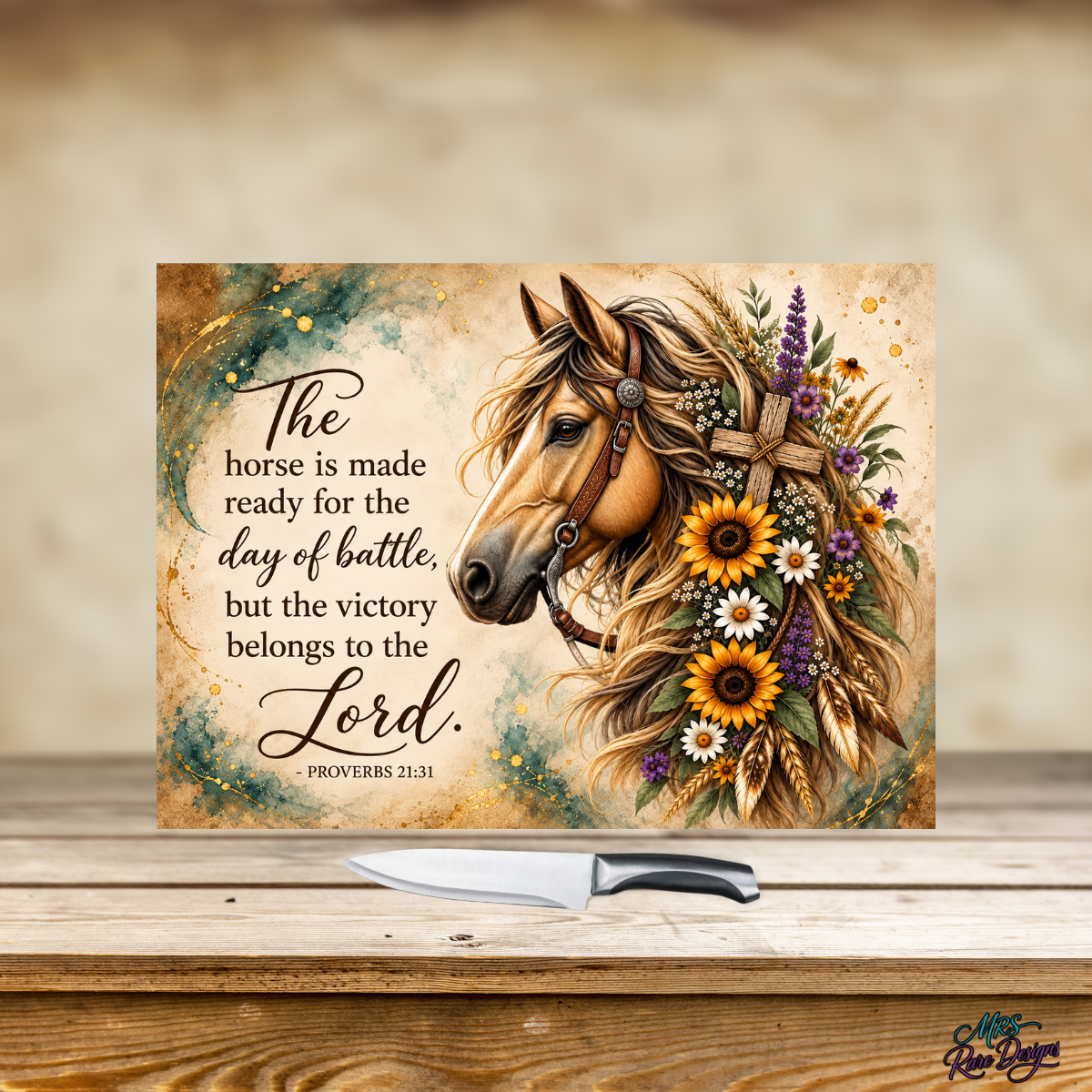 Grace in the Reins Horse & Scripture Glass Cutting Board