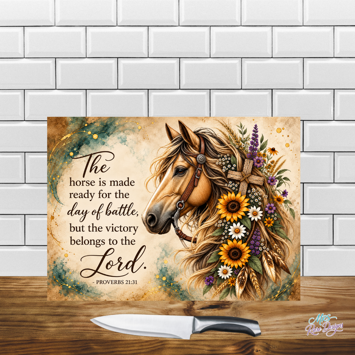 Grace in the Reins Horse & Scripture Glass Cutting Board