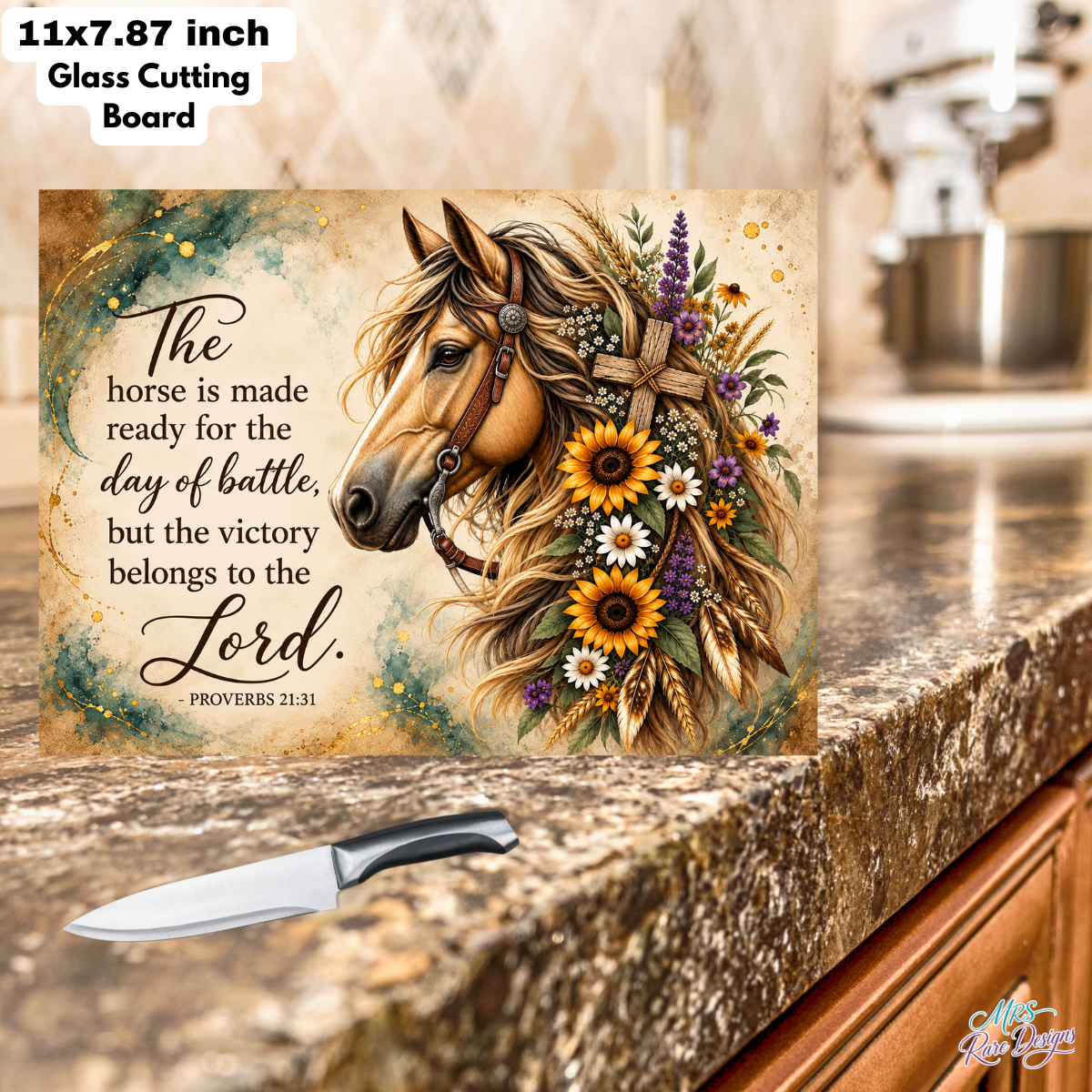 Grace in the Reins Horse & Scripture Glass Cutting Board