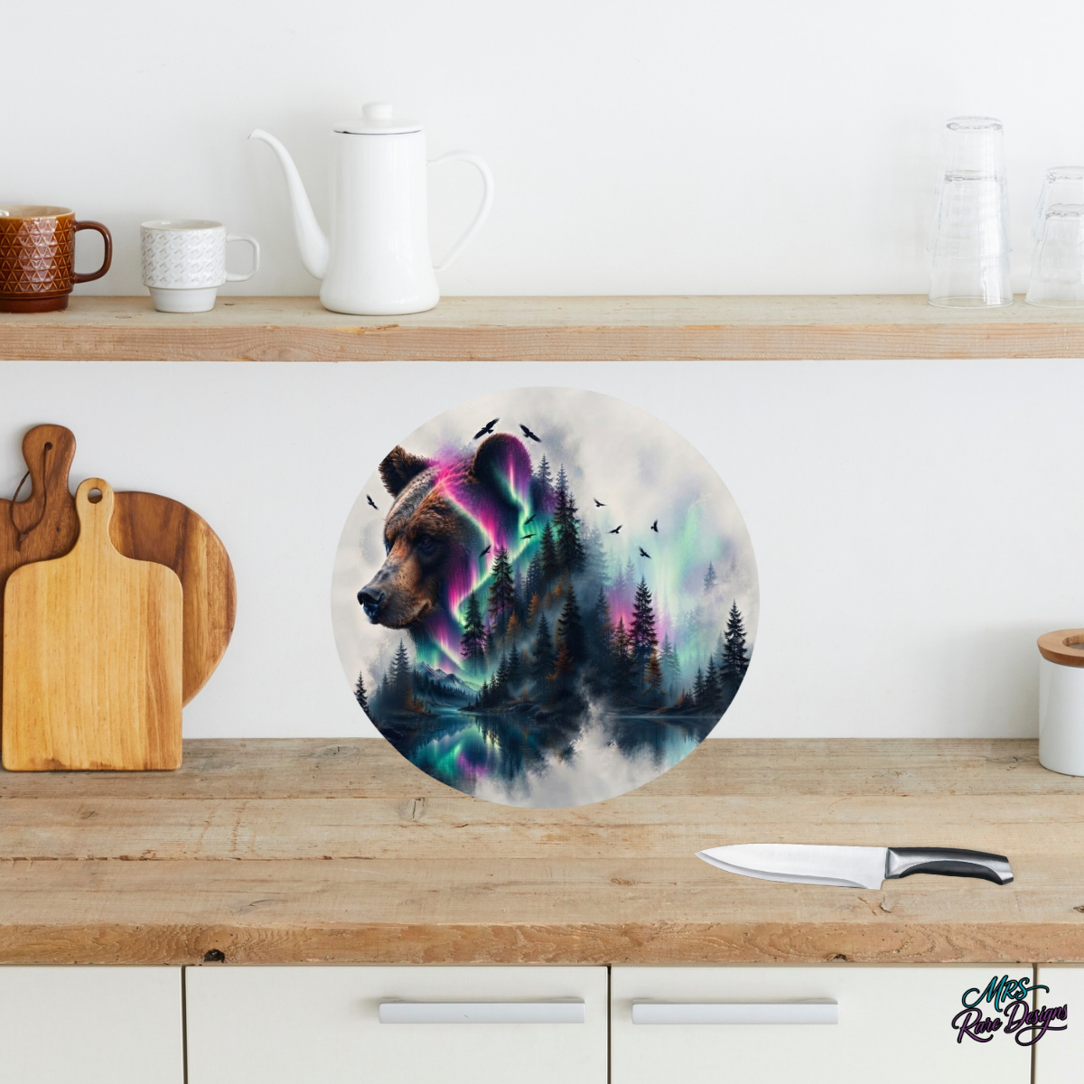 Northern Lights Bear 9-Inch Tempered Glass Cutting Board