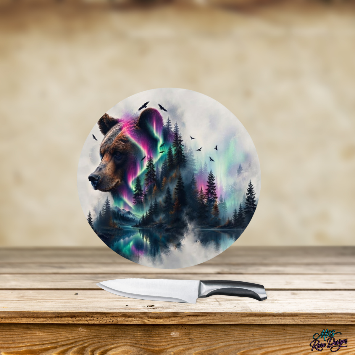 Northern Lights Bear 9-Inch Tempered Glass Cutting Board