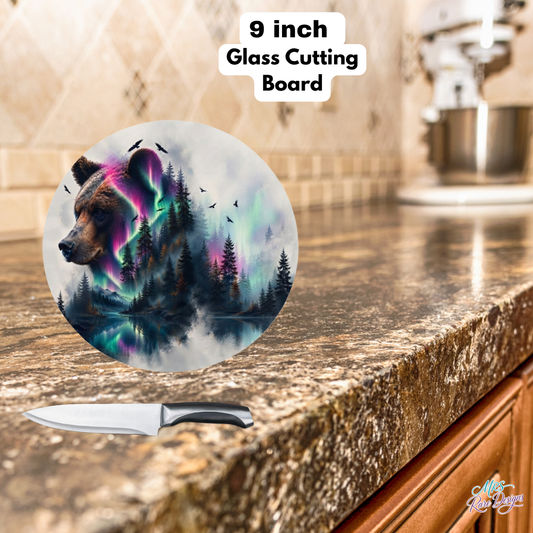 Northern Lights Bear 9-Inch Tempered Glass Cutting Board