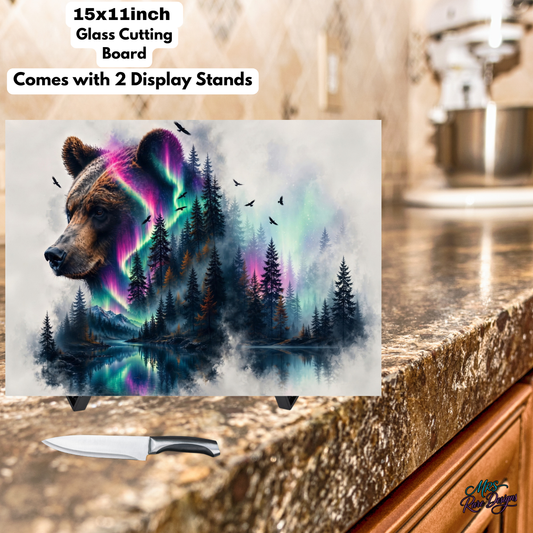 Northern Lights Bear 15x11 Tempered Glass Cutting Board
