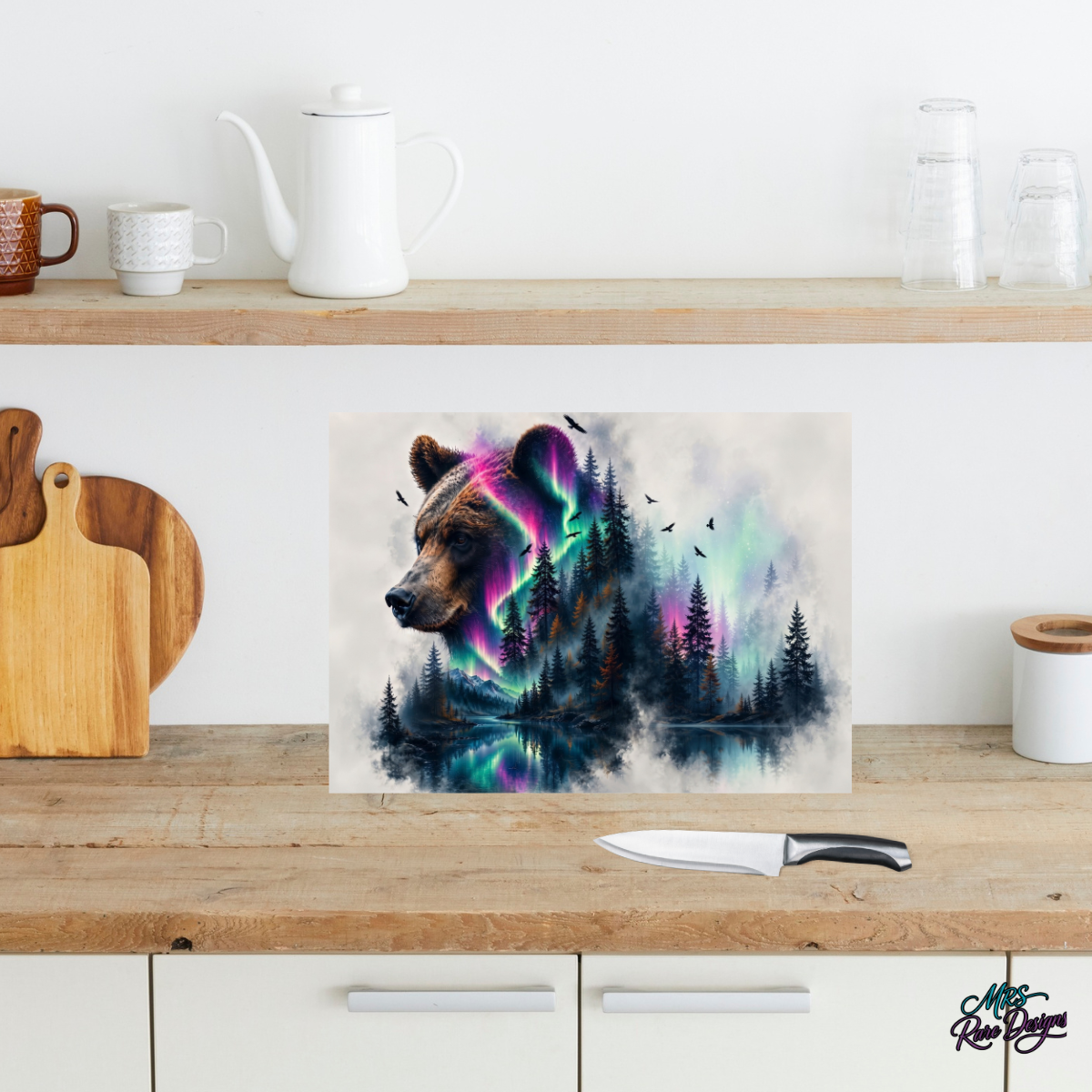 Northern Lights Bear 11x7.87 Tempered Glass Cutting Board
