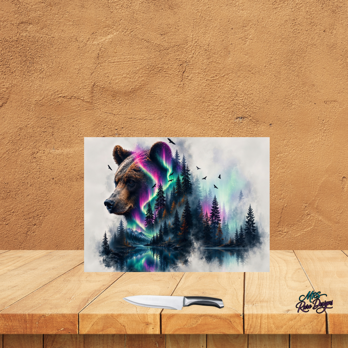 Northern Lights Bear 11x7.87 Tempered Glass Cutting Board
