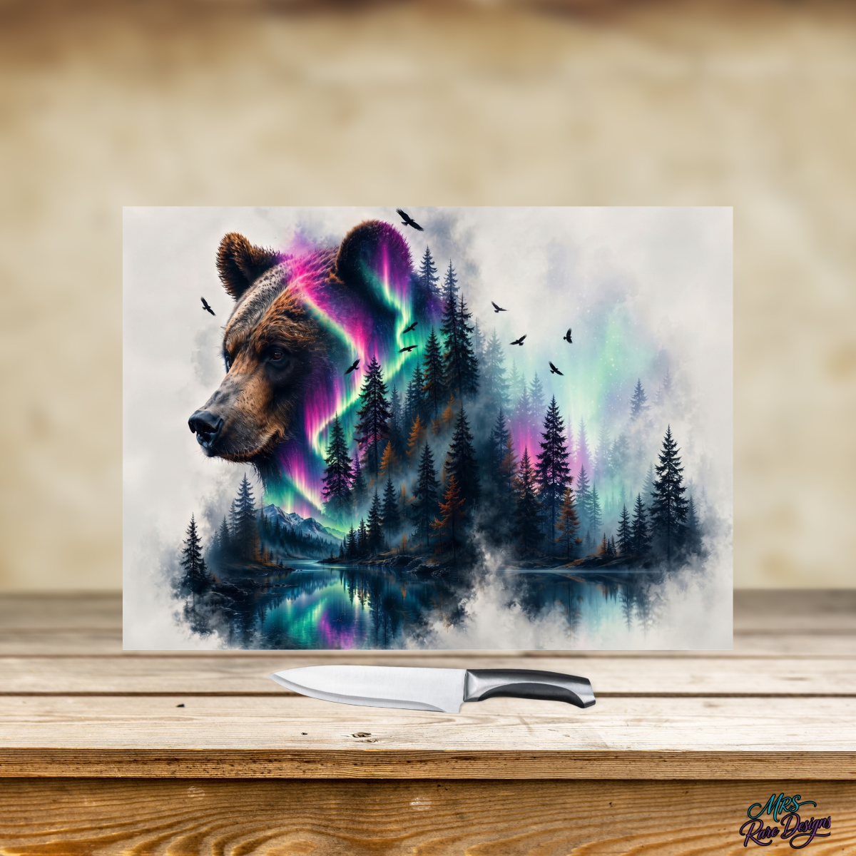 Northern Lights Bear 11x7.87 Tempered Glass Cutting Board