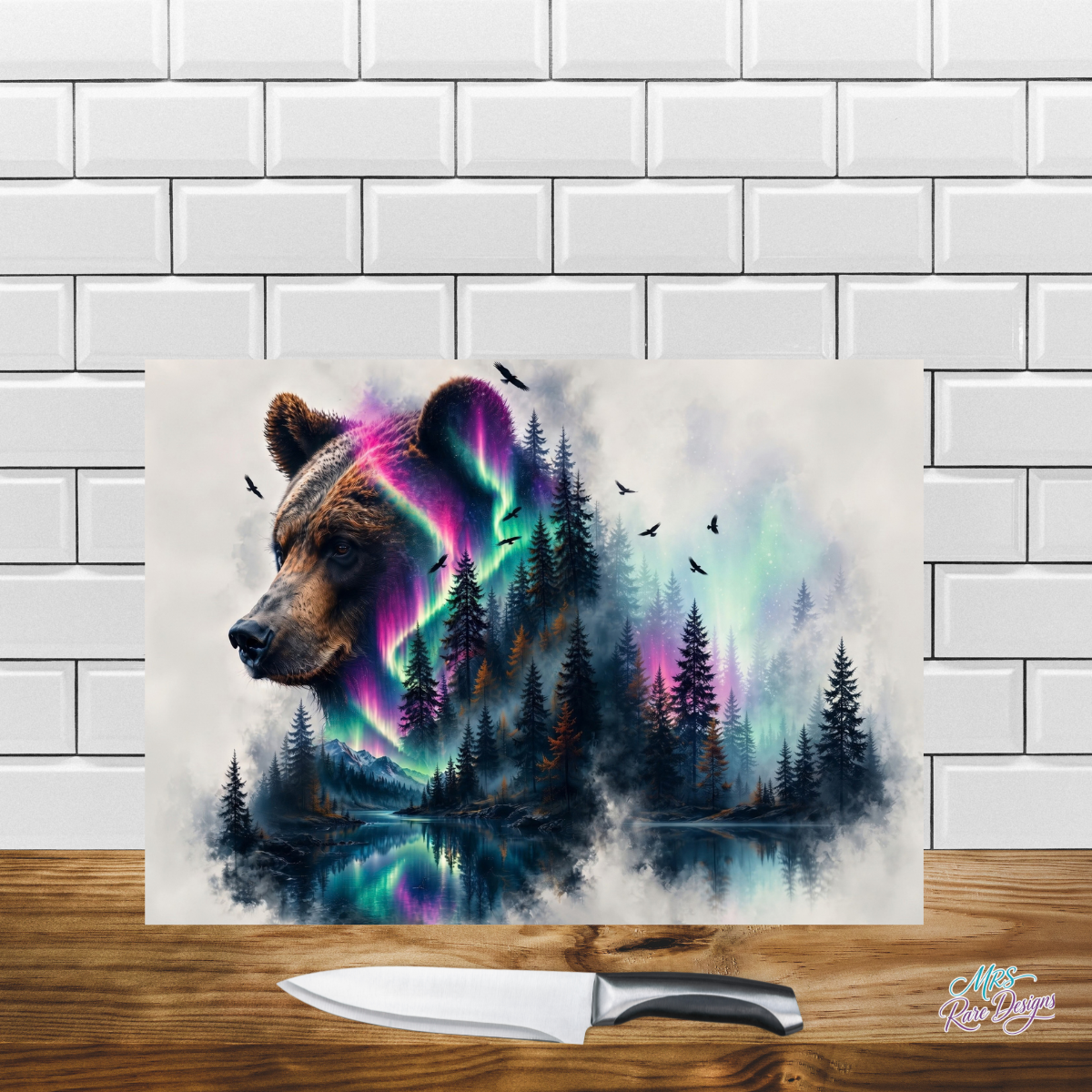 Northern Lights Bear 11x7.87 Tempered Glass Cutting Board