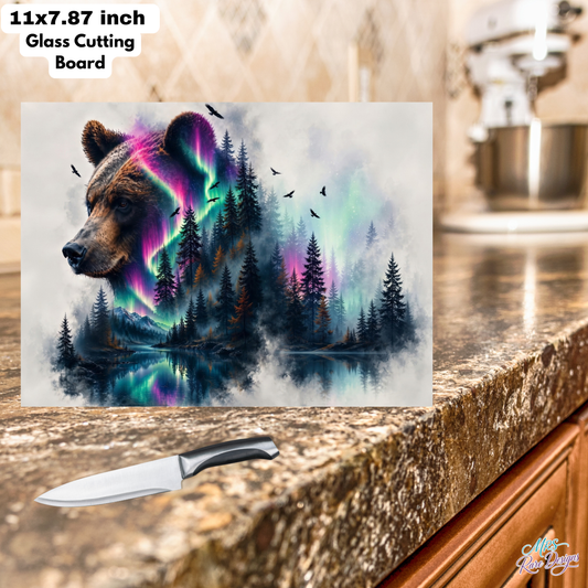 Northern Lights Bear 11x7.87 Tempered Glass Cutting Board