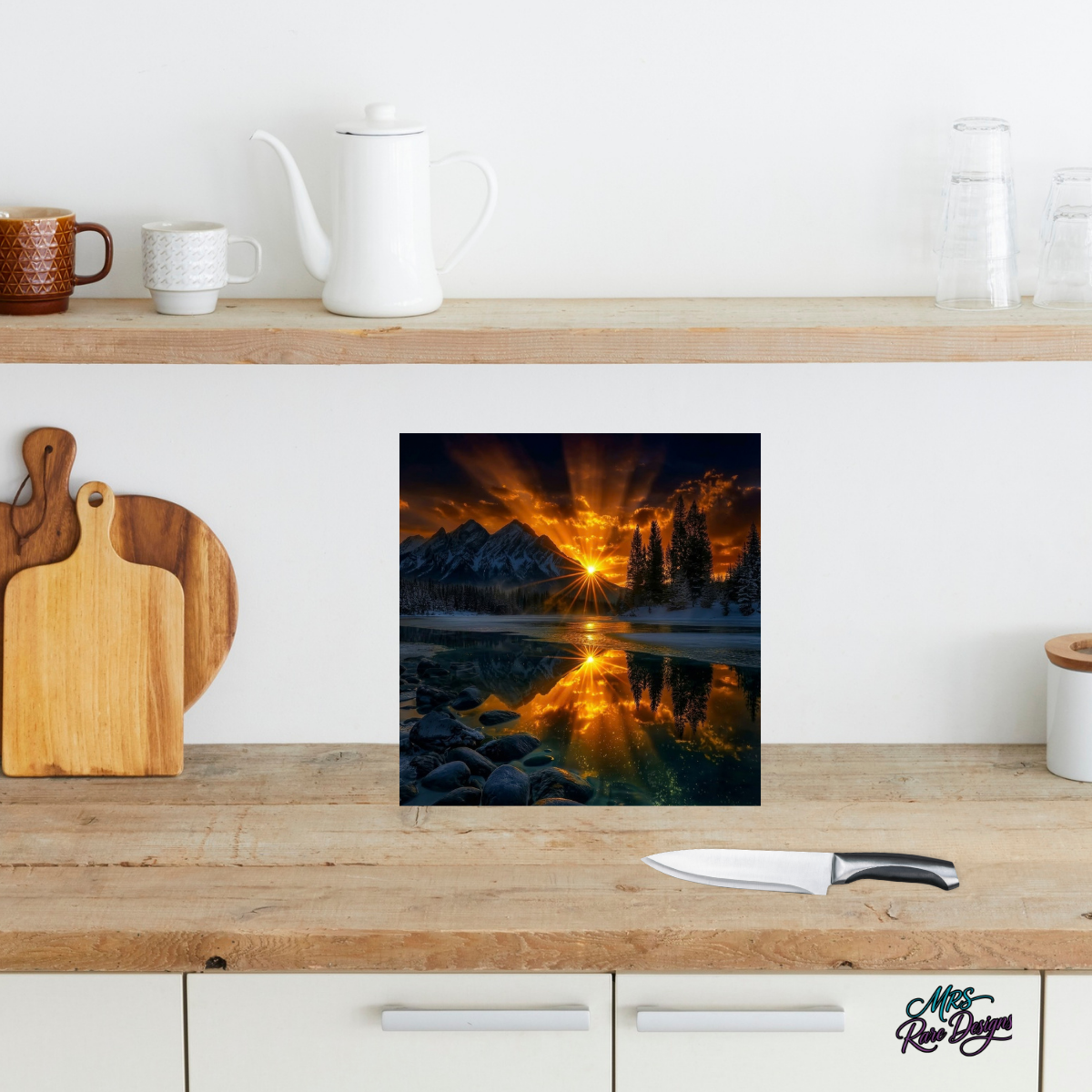 Golden Alpine Lake 9-Inch Square Glass Cutting Board