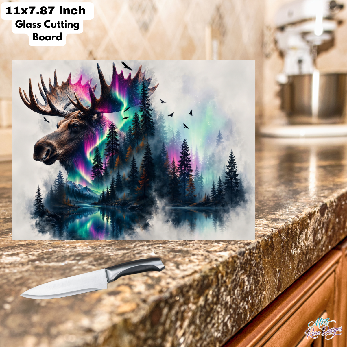 Northern Majesty Moose Glass Cutting Board – 11 × 7.87 Inch