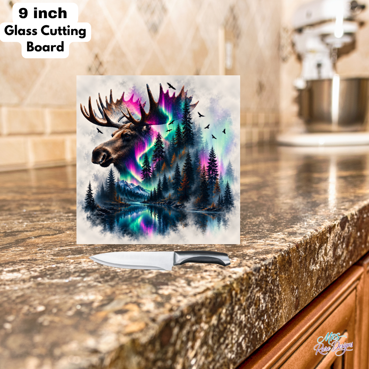 Northern Majesty Moose Square Glass Cutting Board – 9 Inch