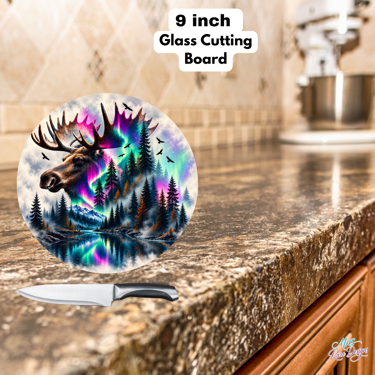 Northern Majesty Moose Round Glass Cutting Board – 9 Inch