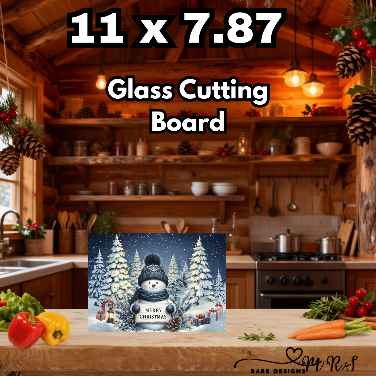 Winter Snowman Wonderland 11 x 7.87" Glass Cutting Board Collection