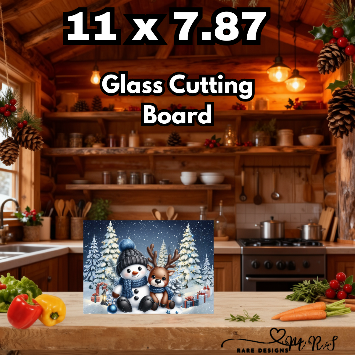 Winter Snowman Wonderland 11 x 7.87" Glass Cutting Board Collection