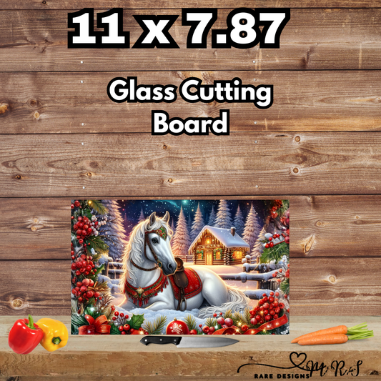 Winter Welcome Horse Cabin Glass Cutting Board – 11 x 7.87