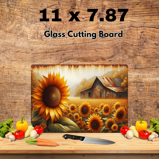 🌻 Sunflower Farmhouse Glass Cutting Board 🌻