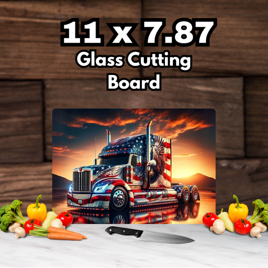 Patriotic Trucker Glass Cutting Board | 11" x 7.87" | Tempered Glass