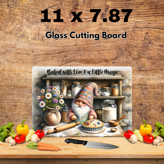 Whimsical Baker Gnome Glass Cutting Board Collection