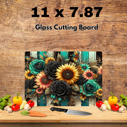 🌻 Rustic Bloom Glass Cutting Board 🌻