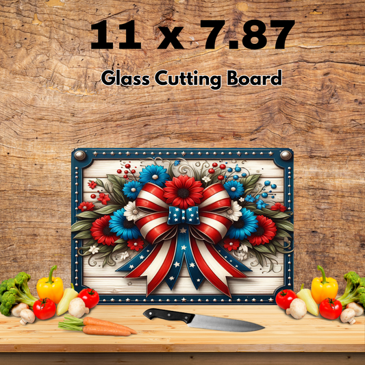 🎆 Patriotic Blooms Glass Cutting Board 🎆