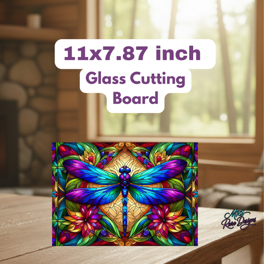 Vibrant Dragonfly Glass Cutting Board – 11x7.87 Inch Tempered Glass Kitchen Decor