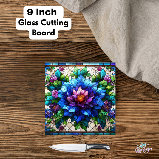 "Twilight Blossom" Square Glass Cutting Board