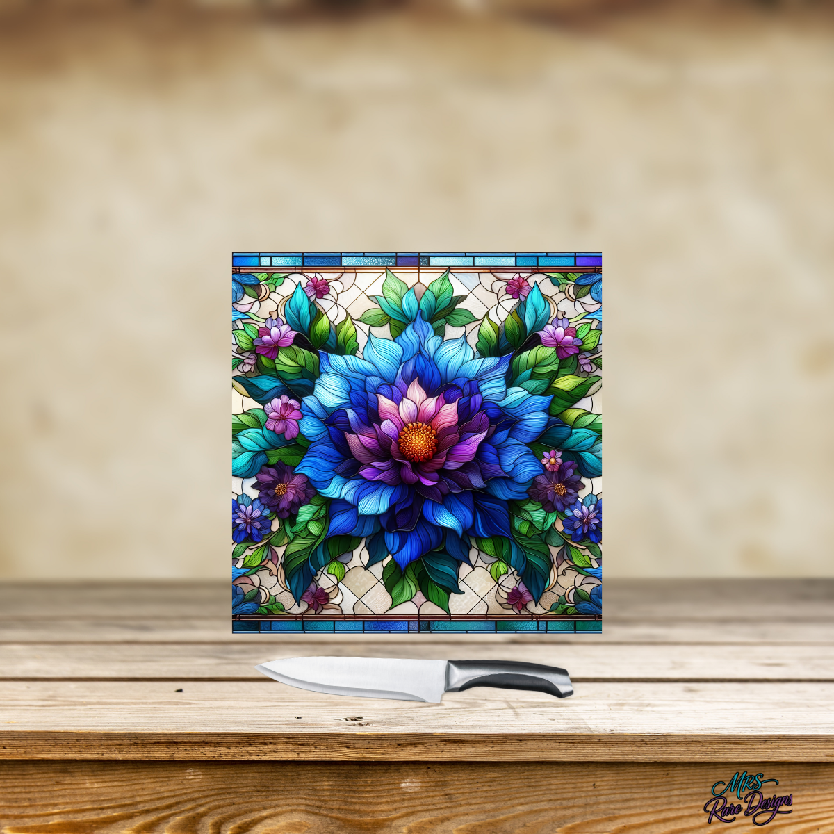 "Twilight Blossom" Square Glass Cutting Board
