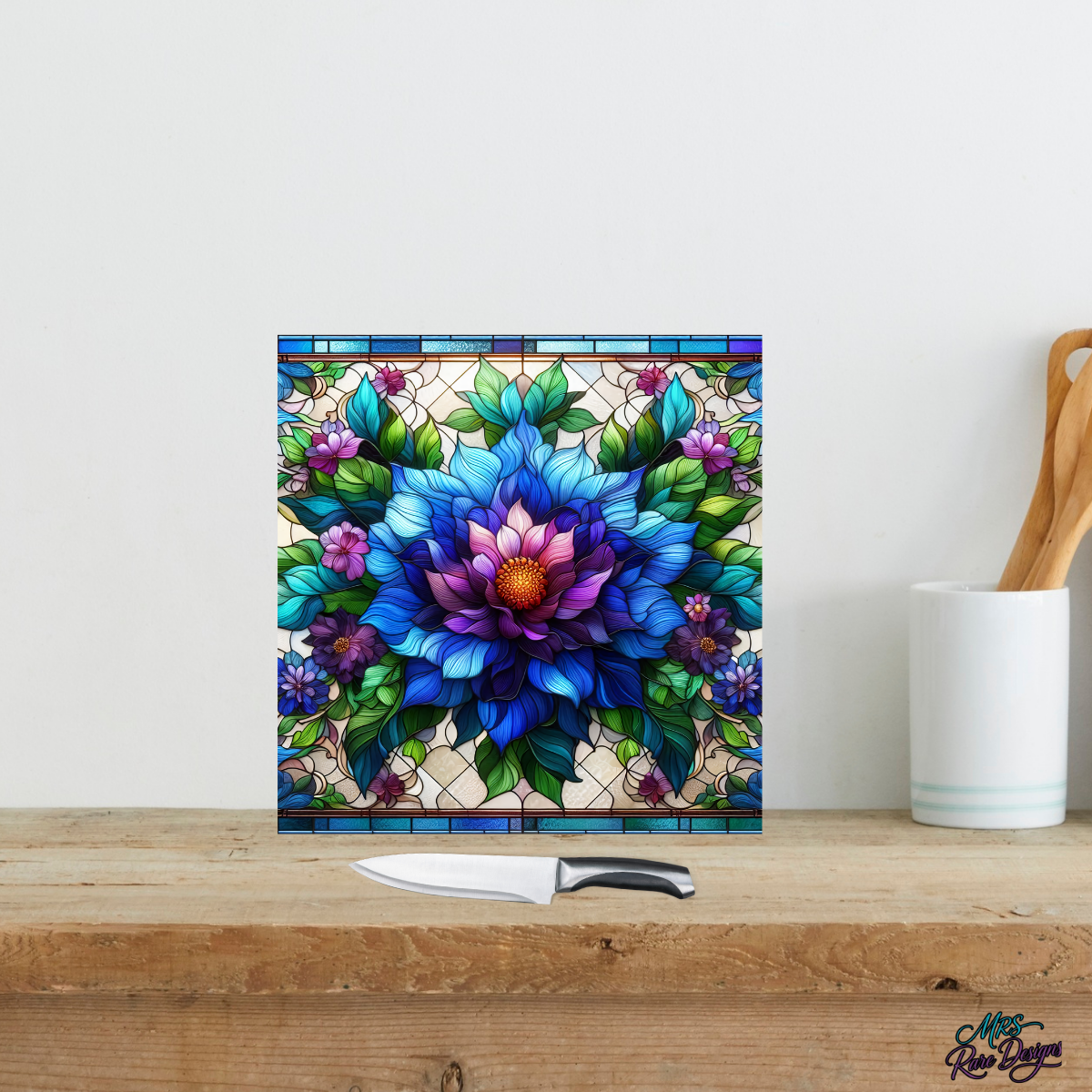 "Twilight Blossom" Square Glass Cutting Board