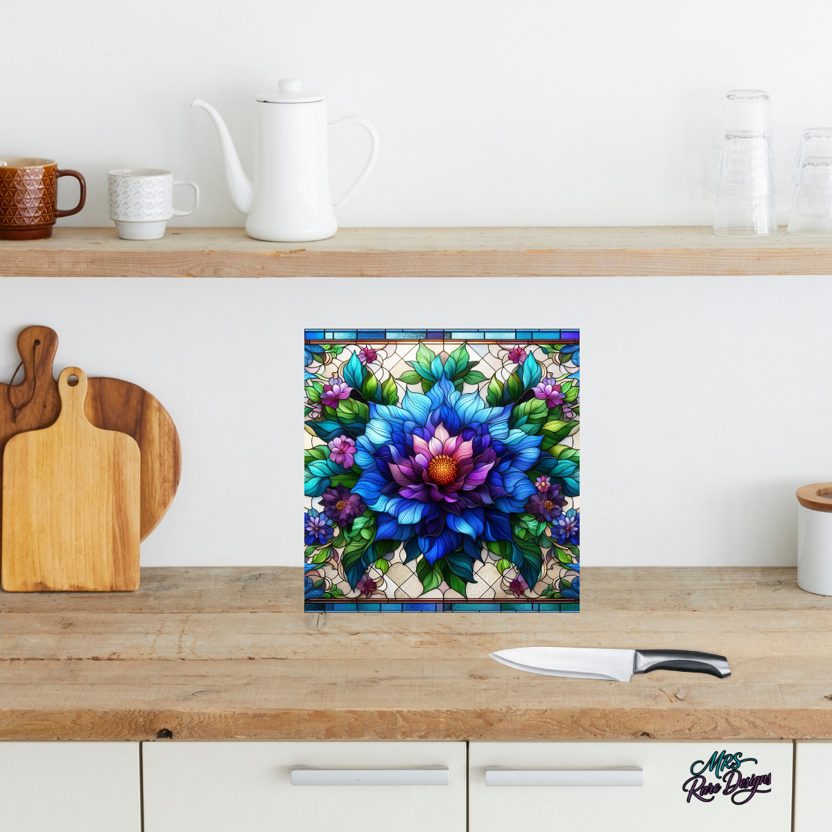 "Twilight Blossom" Square Glass Cutting Board