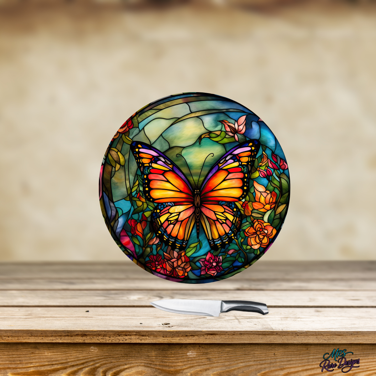 "Circle of Wings" Round Stained Glass Cutting Board