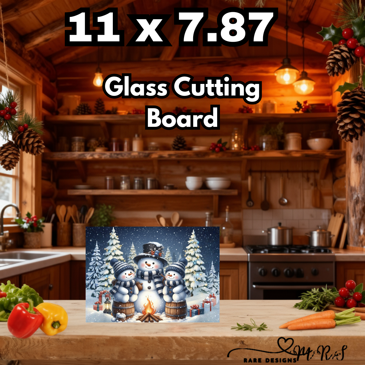 Winter Snowman Wonderland 11 x 7.87" Glass Cutting Board Collection