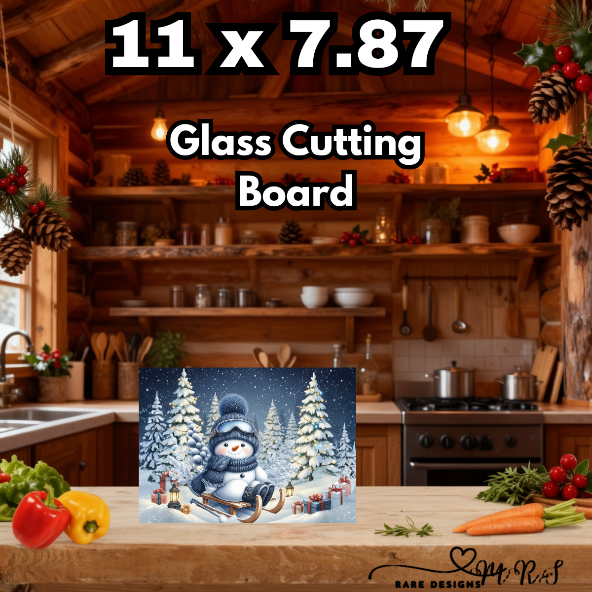 Winter Snowman Wonderland 11 x 7.87" Glass Cutting Board Collection