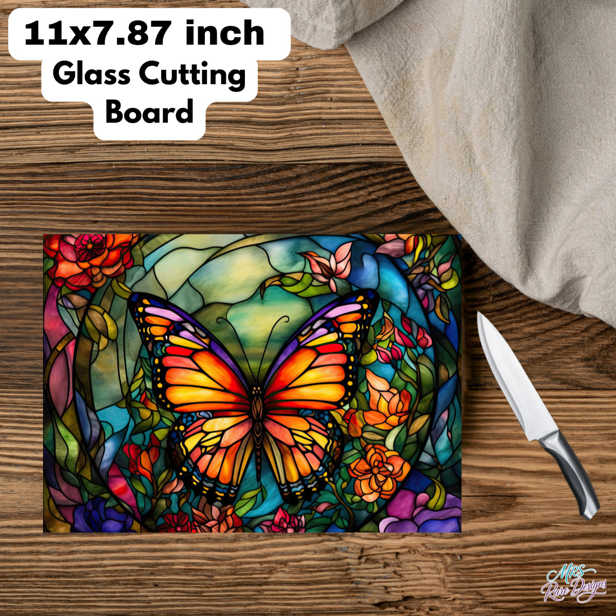 "Wings of Wonder" Stained Glass Butterfly Glass Cutting Board
