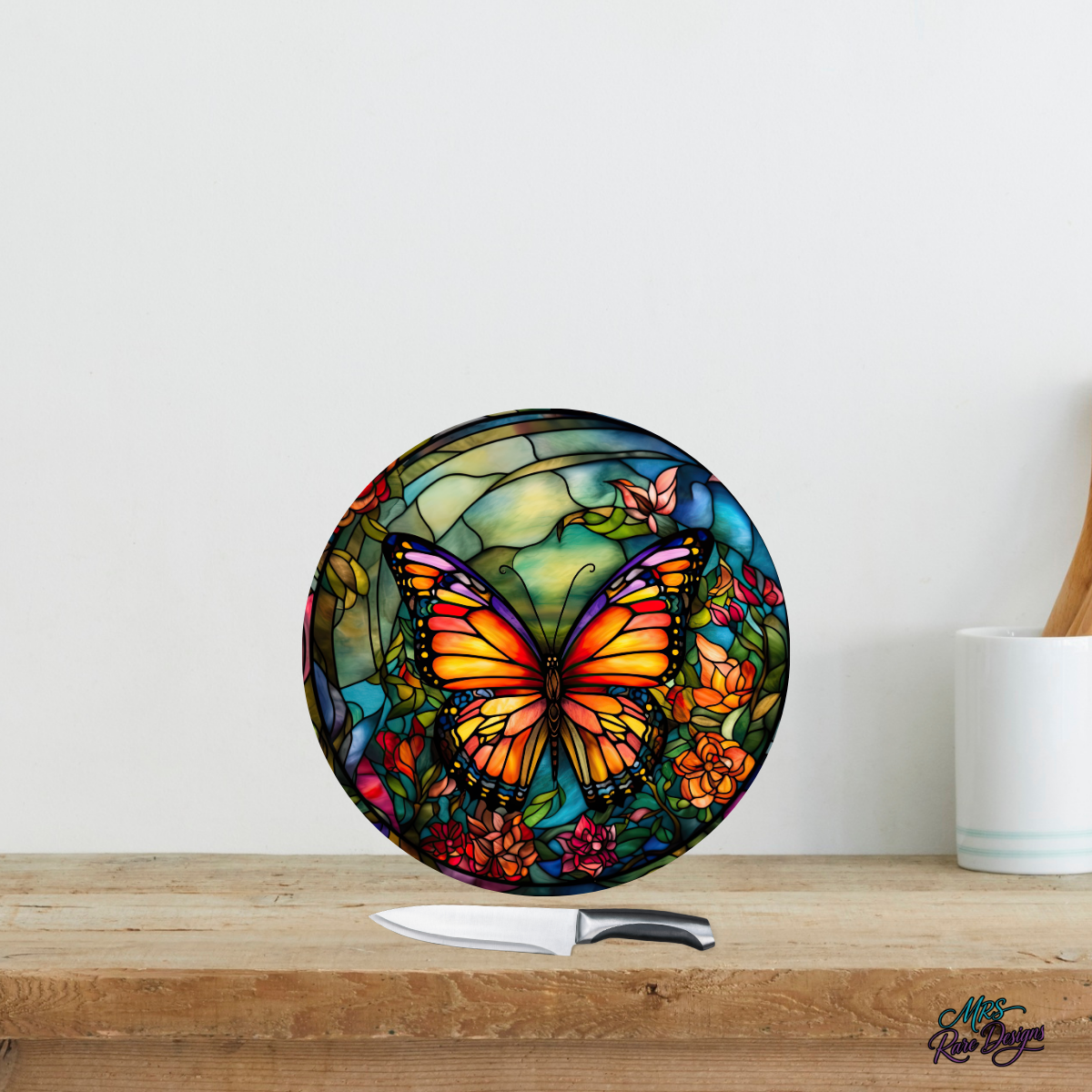 "Circle of Wings" Round Stained Glass Cutting Board