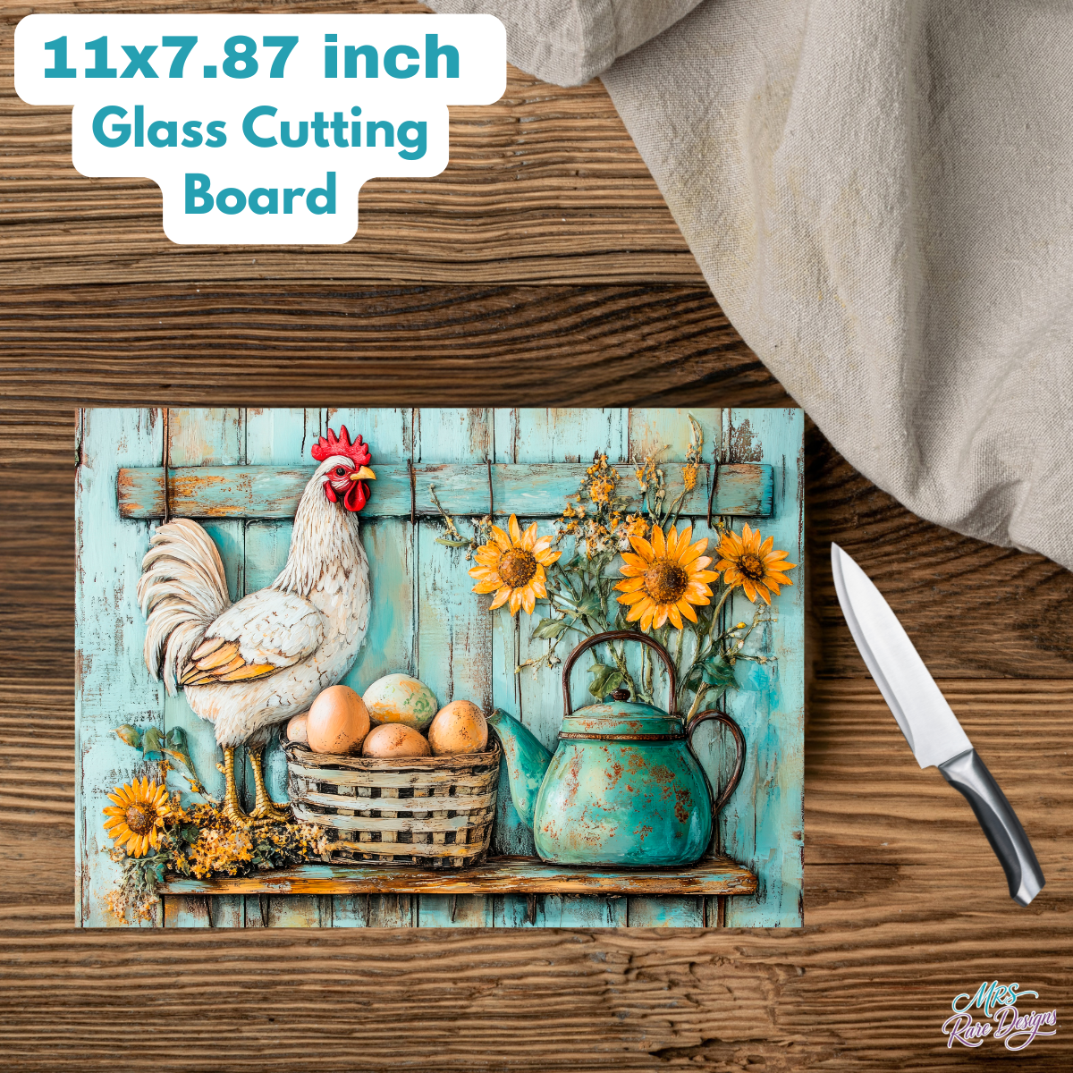 Countryside Rooster Harvest Glass Cutting Board Collection