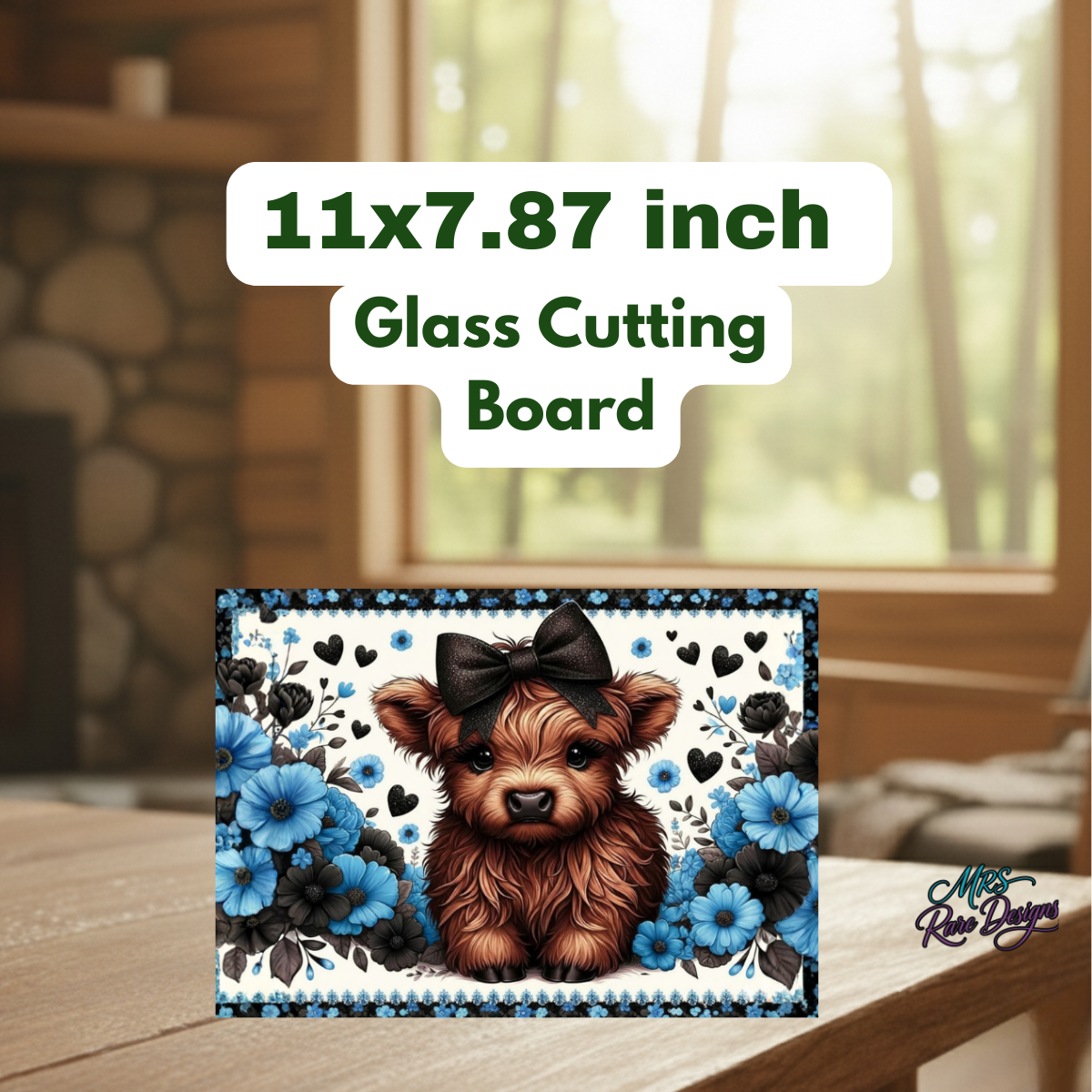 Highland Cow Glass Cutting Board Collection – Floral Farmhouse Kitchen Decor (11x7.87 inch)