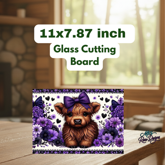 Highland Cow Glass Cutting Board Collection – Floral Farmhouse Kitchen Decor (11x7.87 inch)