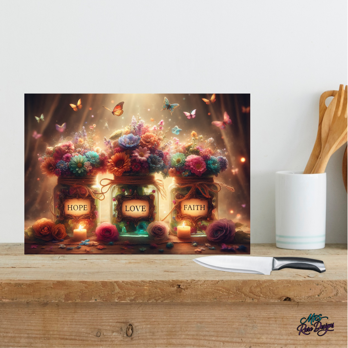The Radiant Roots: Hope, Love & Faith - Glass Cutting Board