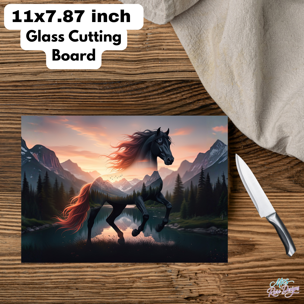 "Wildfire Spirit" Mountain Horse Glass Cutting Board