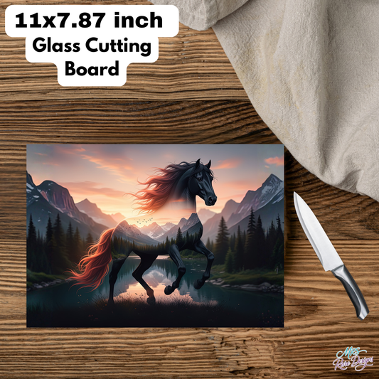 "Wildfire Spirit" Mountain Horse Glass Cutting Board