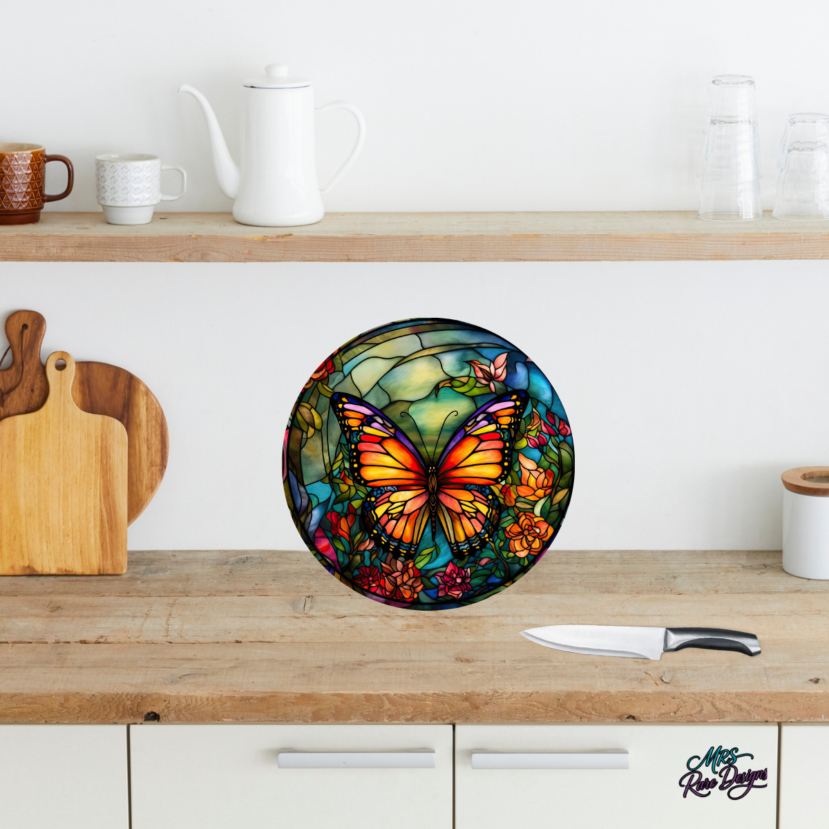"Circle of Wings" Round Stained Glass Cutting Board