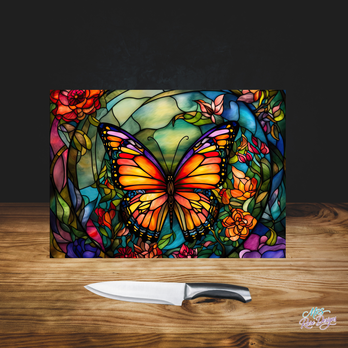 "Wings of Wonder" Stained Glass Butterfly Glass Cutting Board