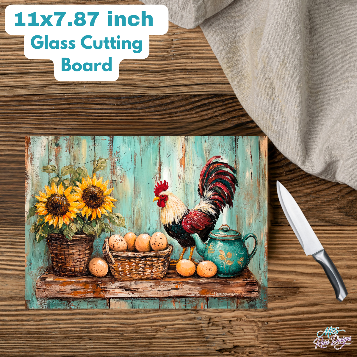 Countryside Rooster Harvest Glass Cutting Board Collection