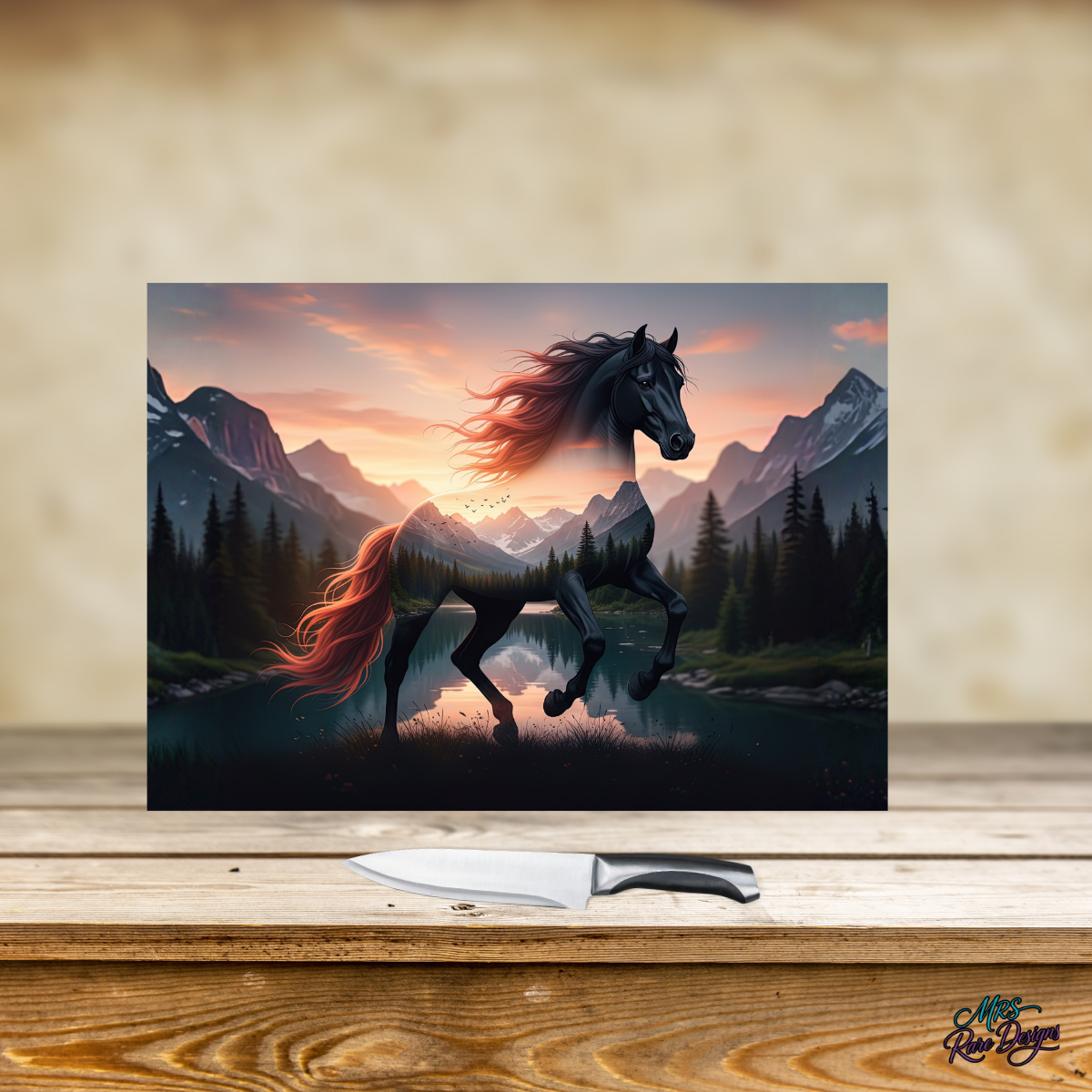 "Wildfire Spirit" Mountain Horse Glass Cutting Board