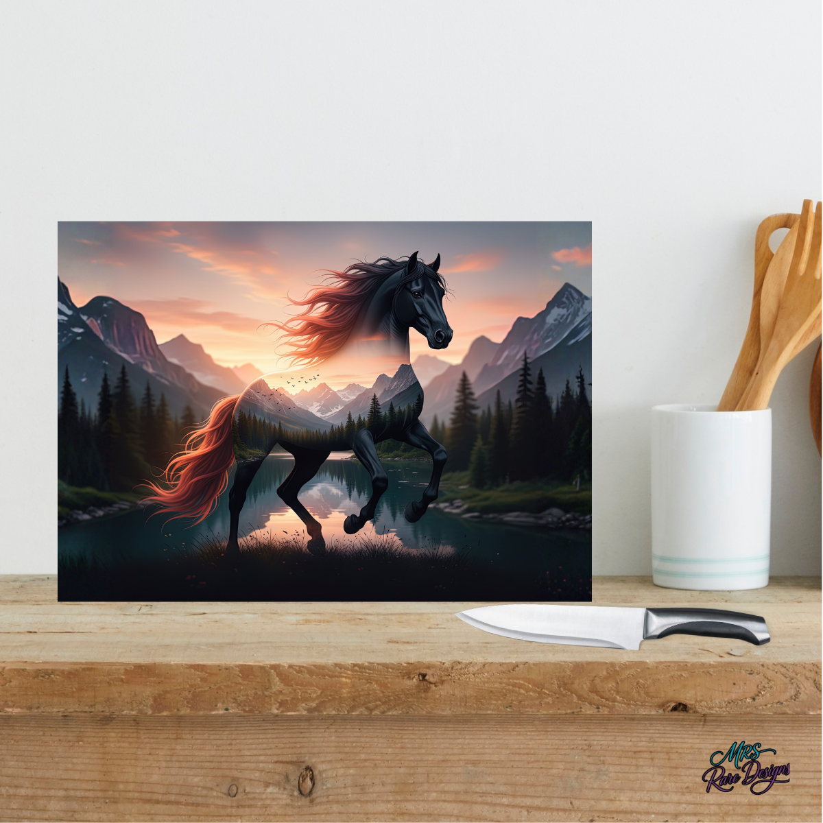 "Wildfire Spirit" Mountain Horse Glass Cutting Board