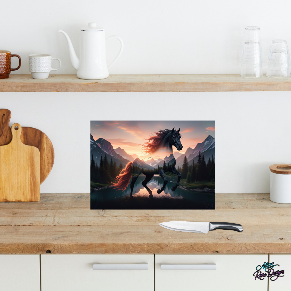 "Wildfire Spirit" Mountain Horse Glass Cutting Board