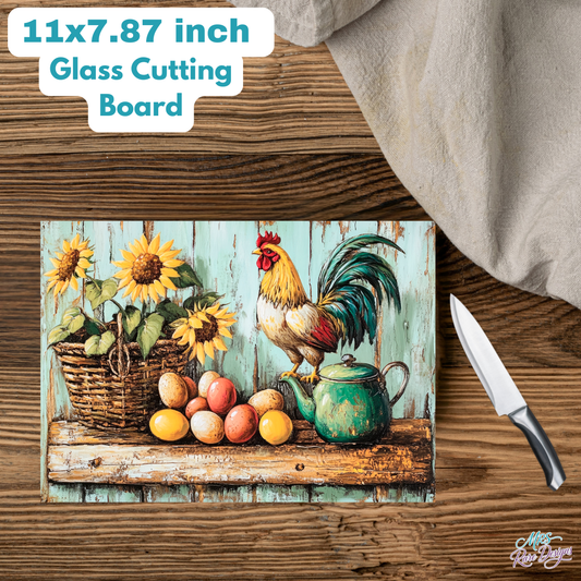 Countryside Rooster Harvest Glass Cutting Board Collection